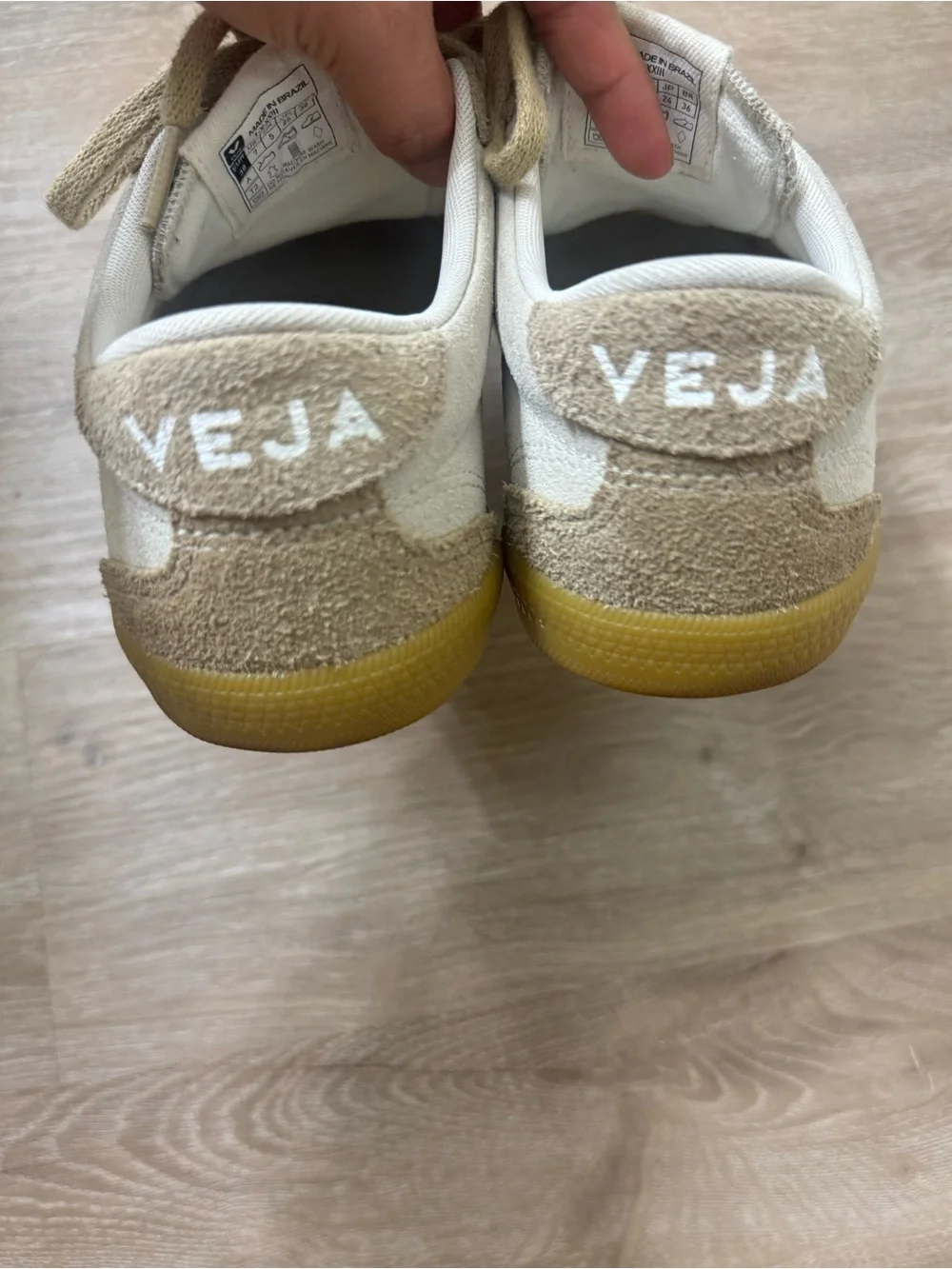 Veja White & Beige Suede Low-Top Sneakers with Gum Sole